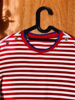 Korean Nautical / Sailor Red Breton Stripes Long Sleeve Top