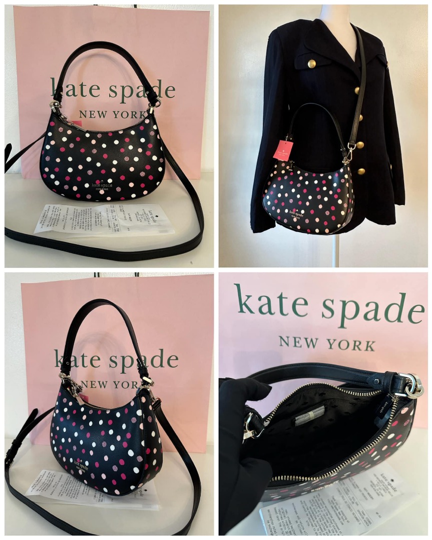 Kate Spade New York Kate Spade Staci Glimmer Polka Dot Half Moon Small  Shoulder Bag Crossbody Black (Black Dot): Handbags