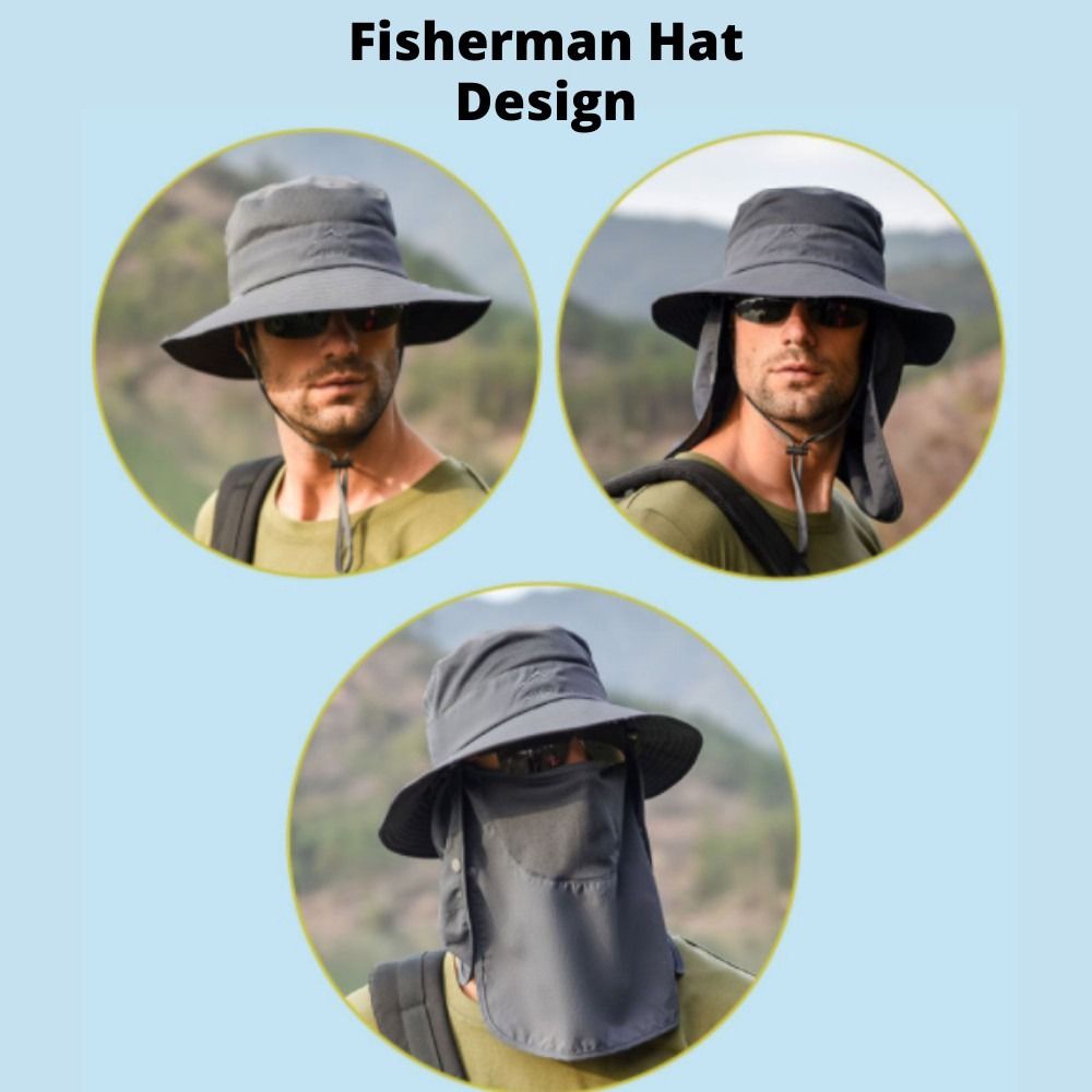 Outdoor UV Sun Protection Fisherman Fishing Bucket Hat Wide Brim