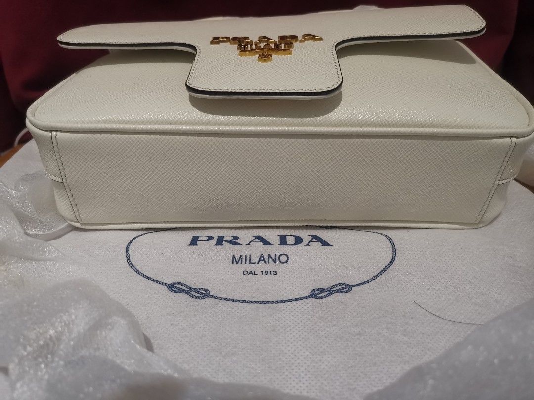 Saffiano Pattina Crossbody Bag White GHW