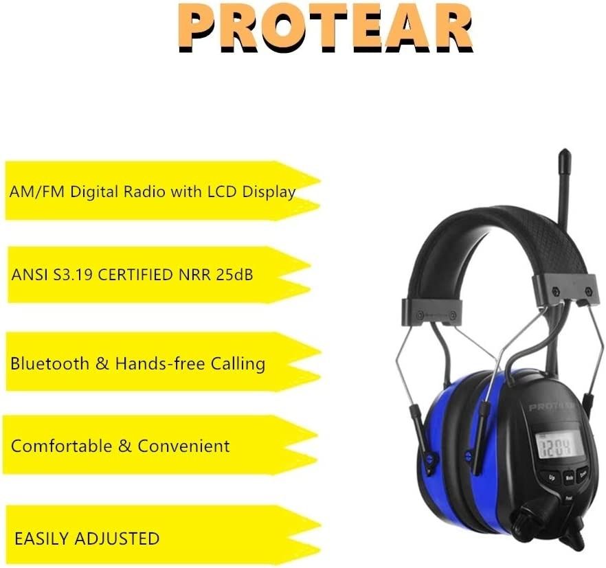 PROTEAR AM/FM Bluetooth Radio Headphones, Noise Reduction Safety Earmuffs,  Rechargeable Hearing Protection for Lawn Mowing Outside Work （Blue),  Furniture  Home Living, Home Improvement  Organisation, Home Improvement  Tools  Accessories on