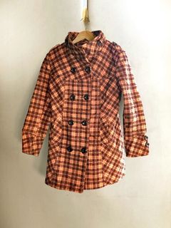 Rust Brown Plaid Pea Coat