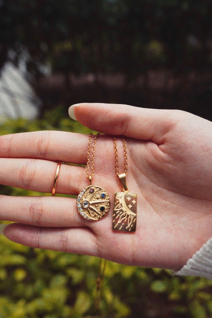 Gold moon sale and sun necklace