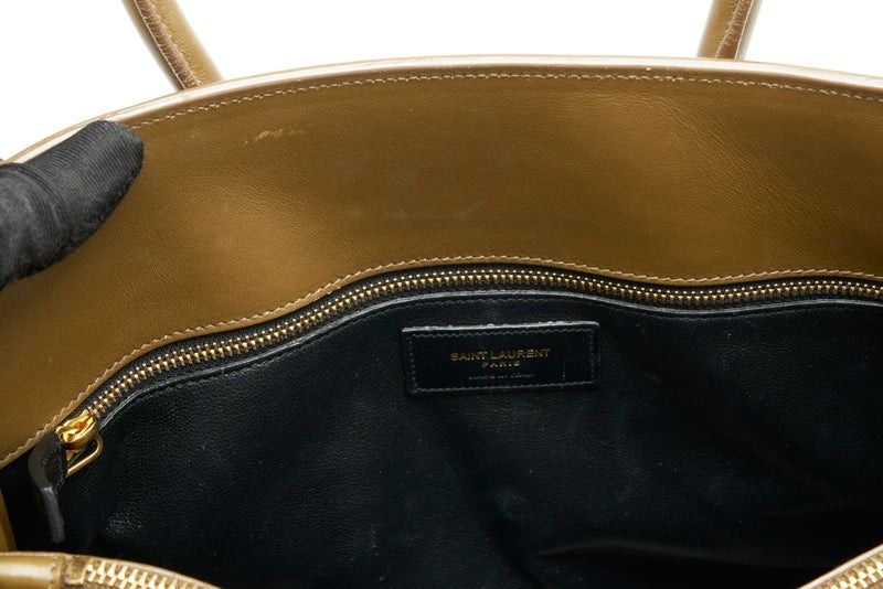 Saint Laurent Grey Khaki Calfskin Leather Small Sac de Jour Tote