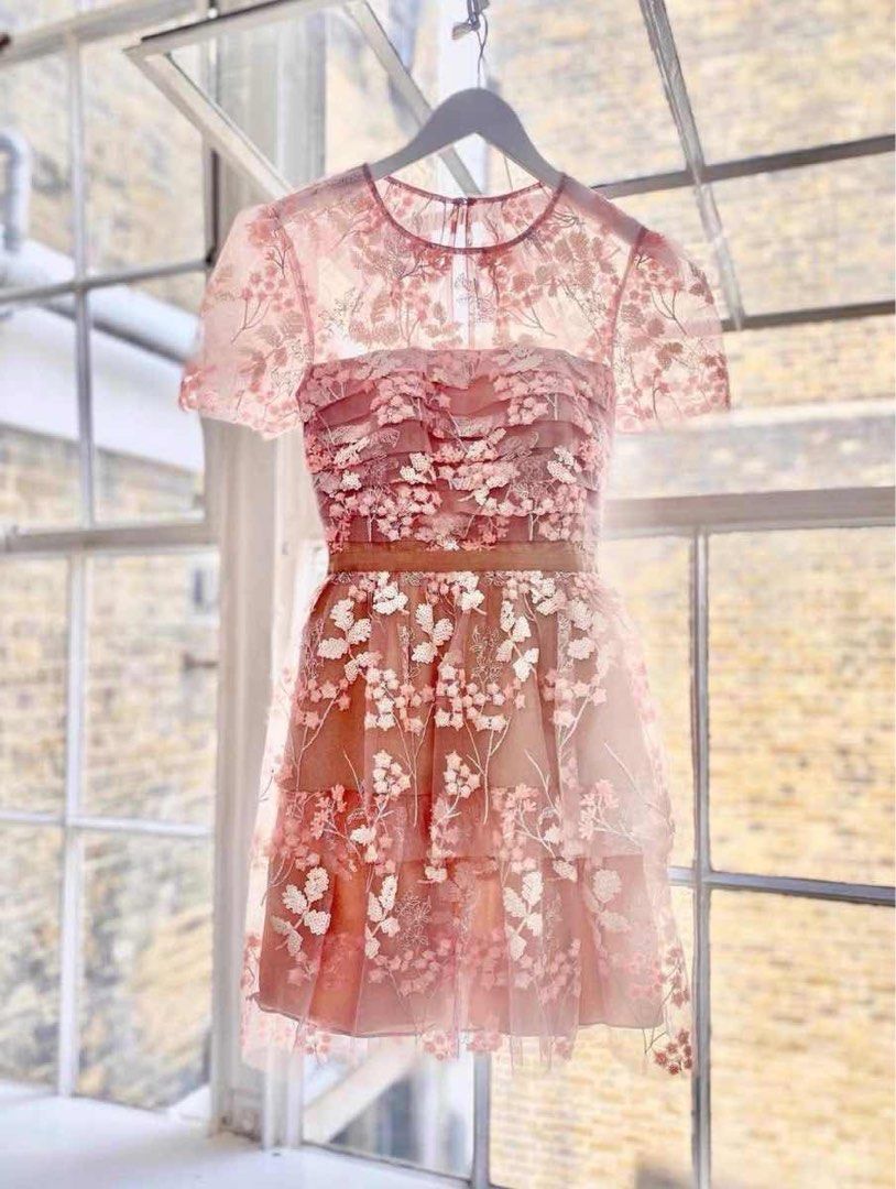 Self portrait crew neck on sale floral embellished midi dress