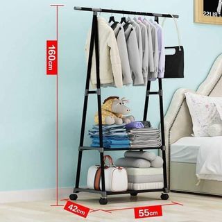 ￼Simple Triangle Coat Rack Stainless Steel Mobile Removable Clothing Hanging Storage Rack