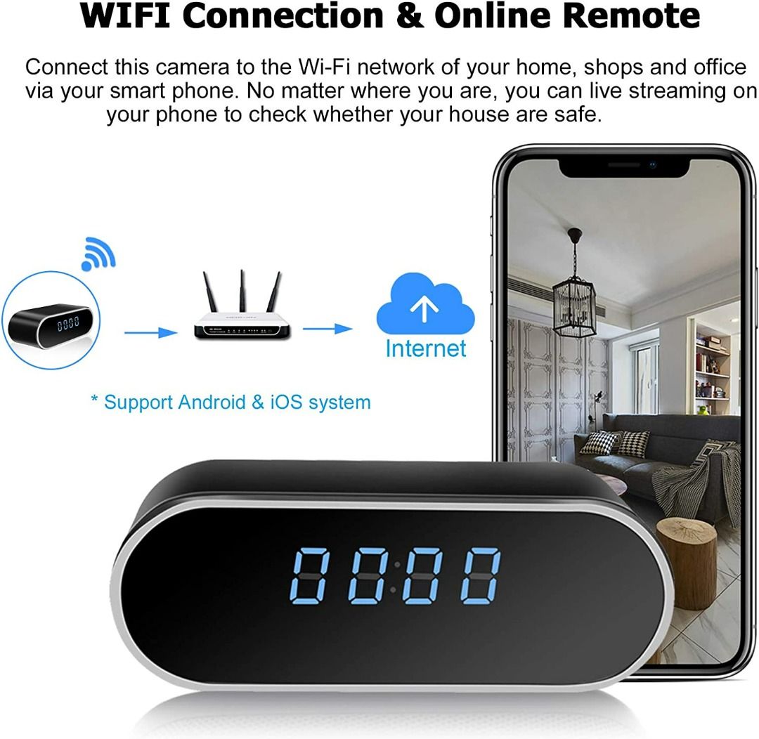 Spy Camera Clock, KAMREA HD 1080P Smart WiFi Clock Hidden Camera ...