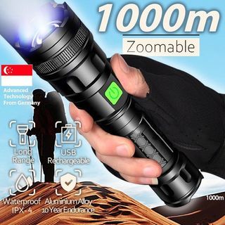 USB Rechargeable Flashlight High Lumens, PFSN Powerful LED Torch with Long  Range Throwing, Portable Battery Powered Flash Light with 4 Modes Super  Bright Searchlight Best for Outdoor/Home Emergency 