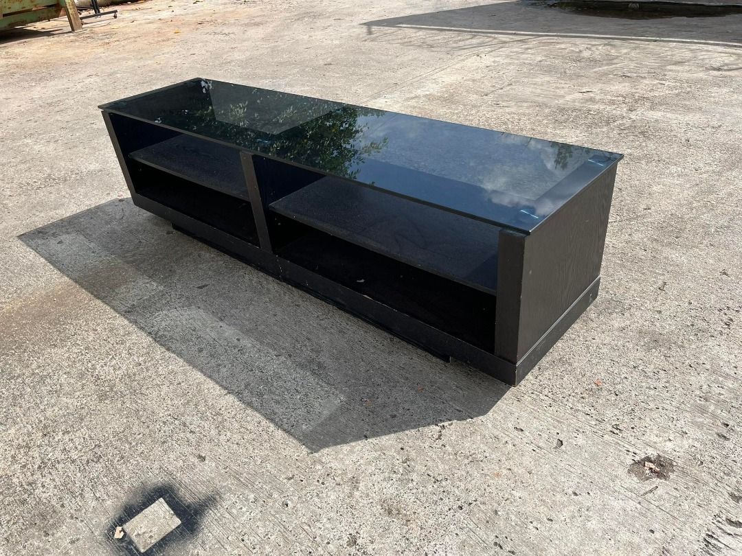 Tempered Glass Top TV Rack Console, Furniture & Home Living