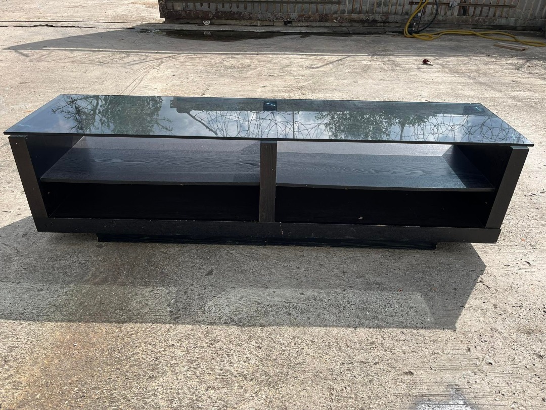 Tempered Glass Top TV Rack Console, Furniture & Home Living