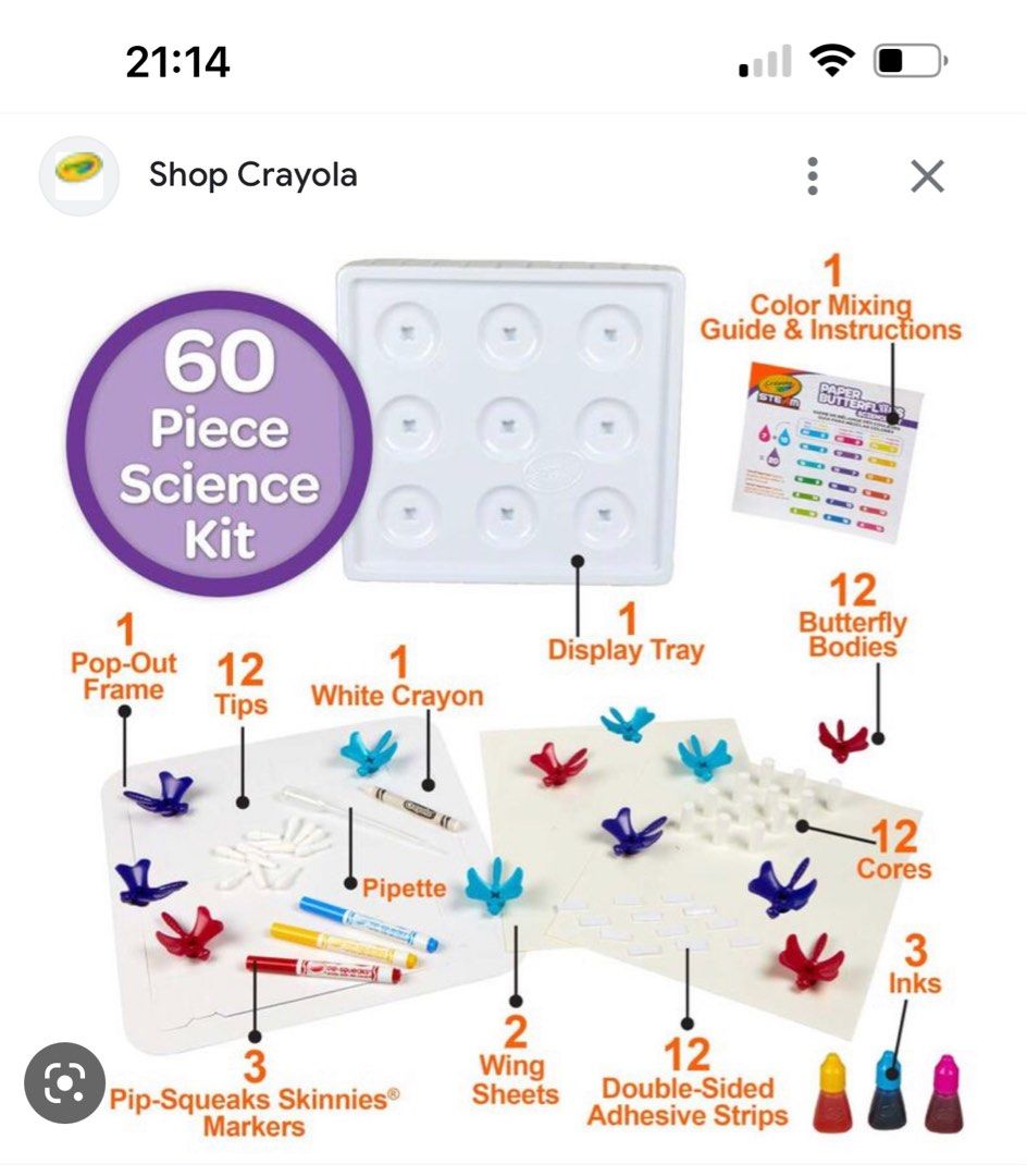 The Crayola Paper Butterfly Science Kit, 兒童＆孕婦用品, 嬰兒玩具 Carousell