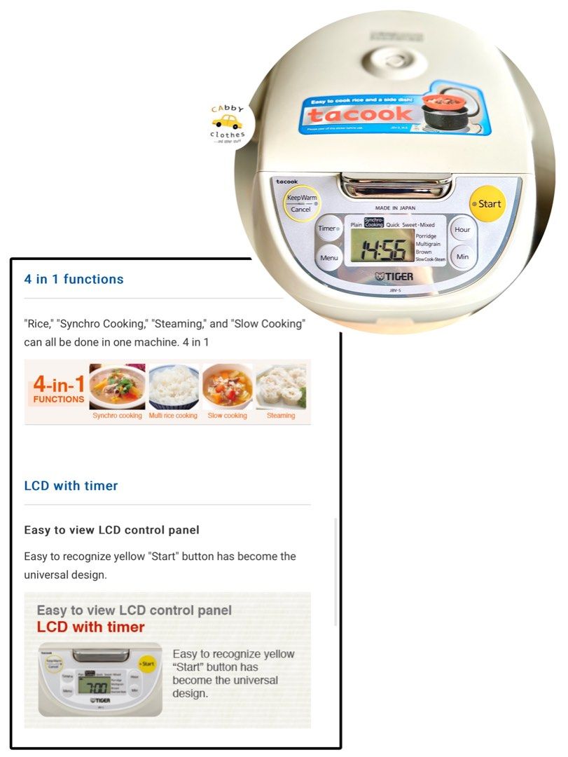 Tiger 1.0L 4In1 Tacook Function Rice Cooker (Made In Japan) JBVS10S