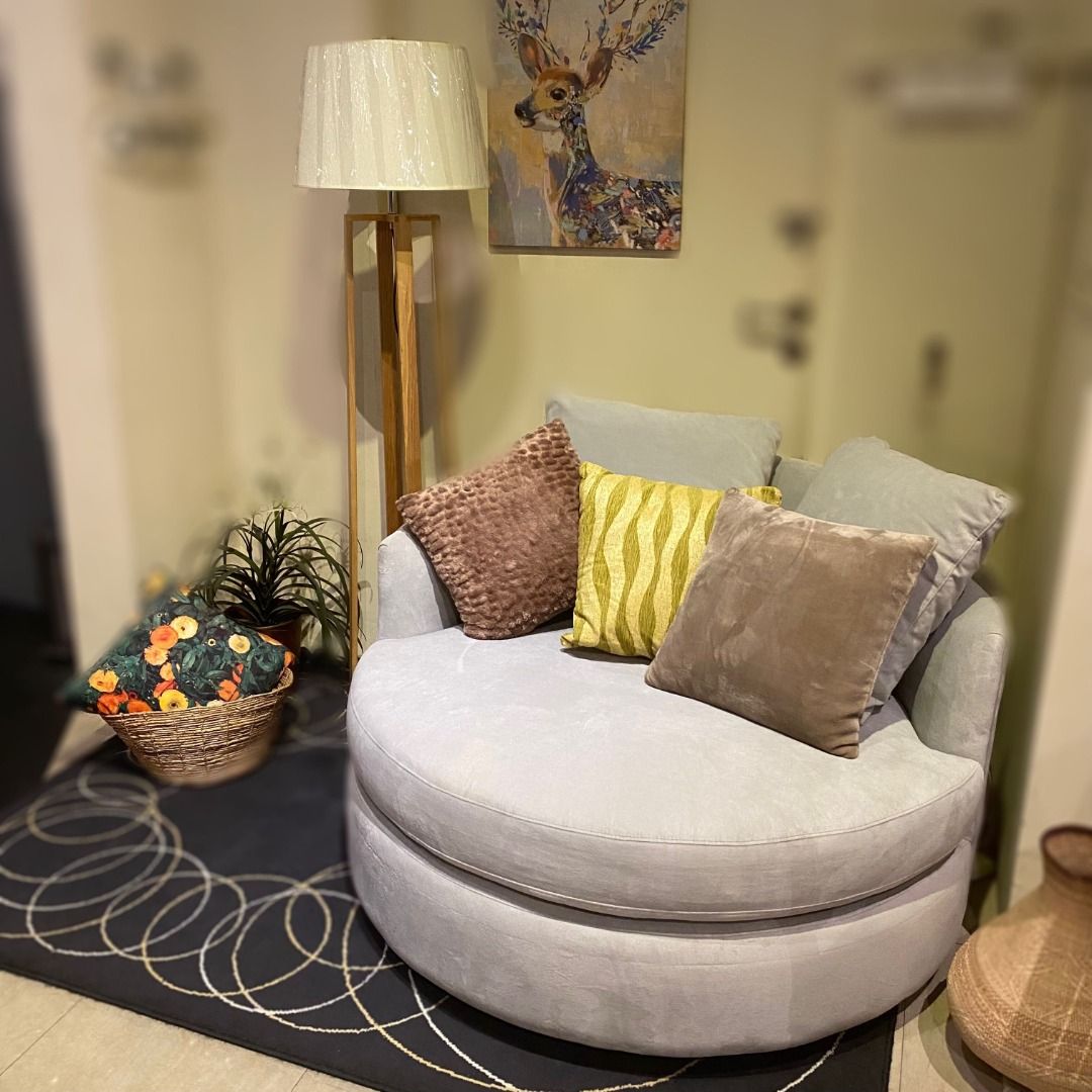 Sale Crate Barrel Tillie Grande Swivel Chair Round Sofa Chaise
