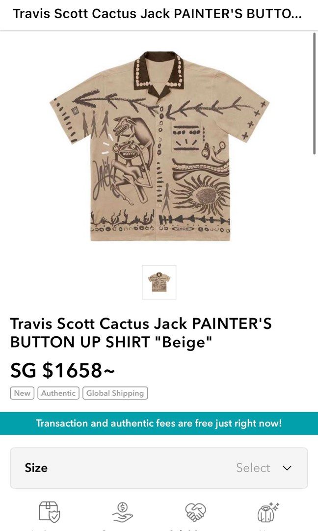 Travis Scott Cactus Jack PAINTER'S BUTTON UP SHIRT, Men's Fashion