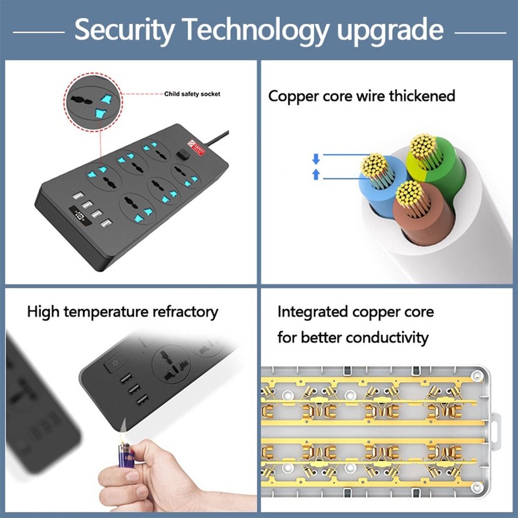 Universal Power Socket Extension With USB Ports Power Strip Surge