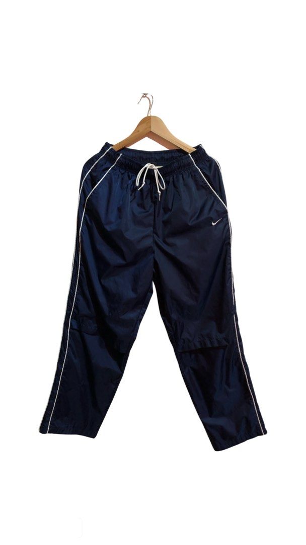 Vintage Nike Track Pants XL Navy Blue Nylon White Swoosh Baggy Silver Tag  Y2K