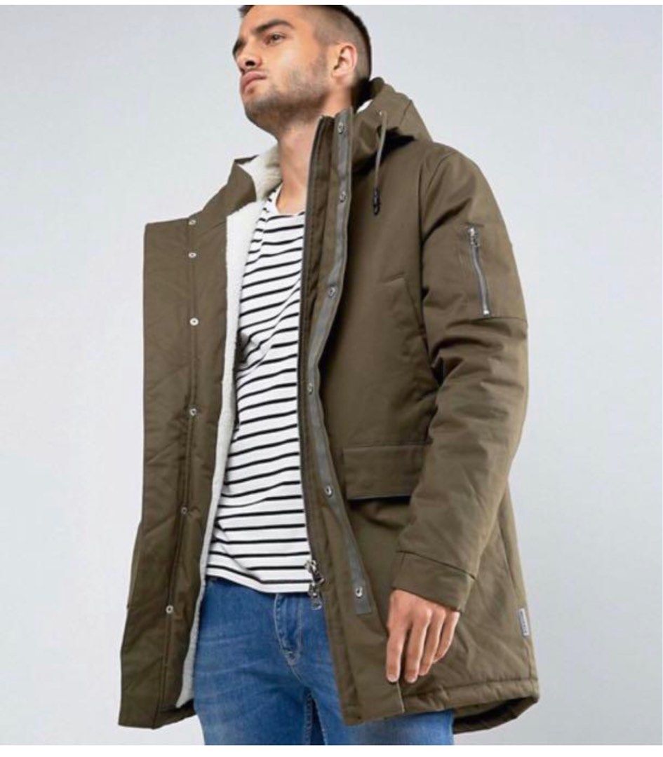 Bellfield borg lined parka with hood in khaki top