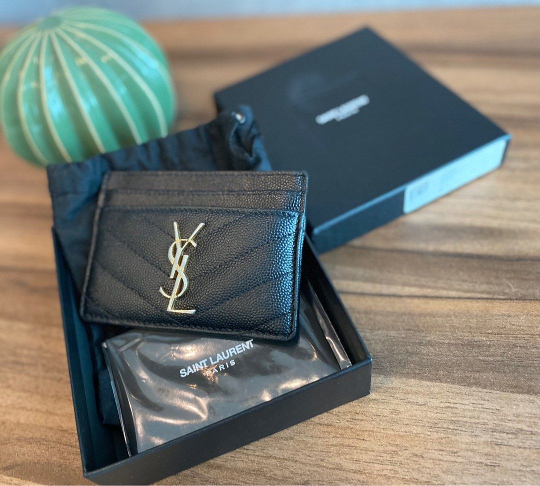 YSL card holder (black and gold), Women's Fashion, Bags & Wallets