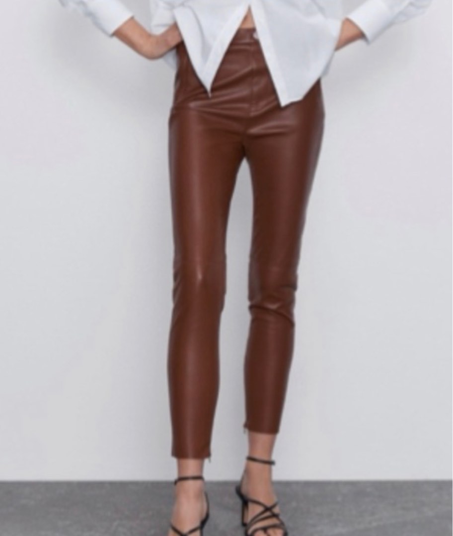 Zara Faux Leather Pants, Women's Fashion, Bottoms, Jeans
