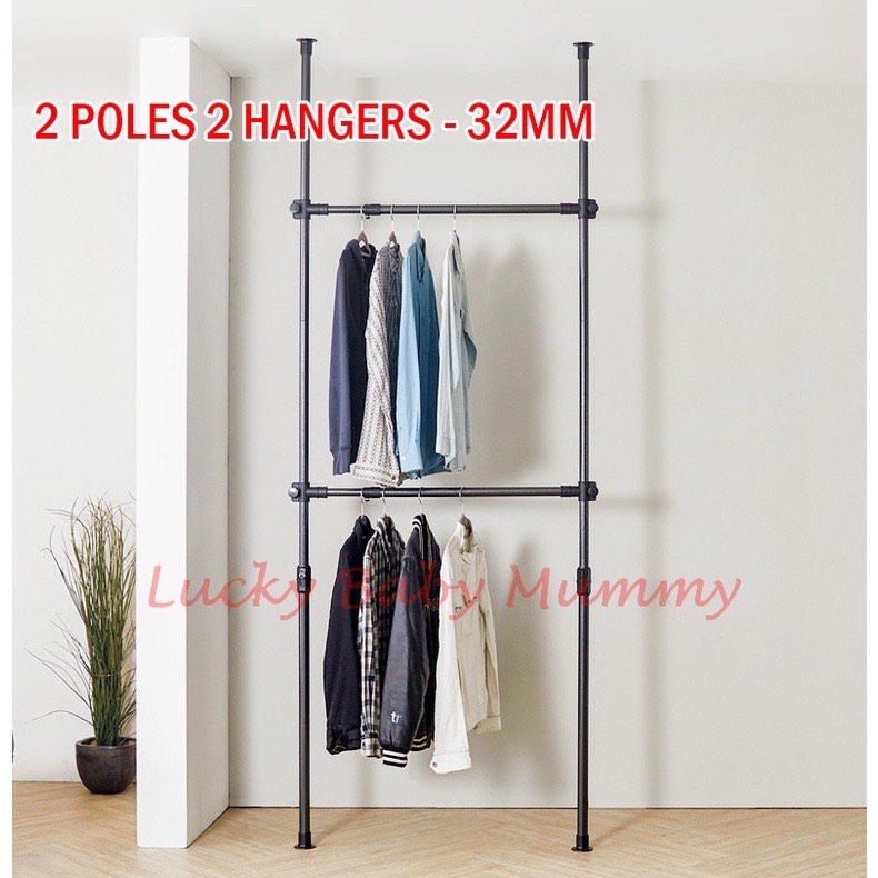 32mm Korean Standing Clothes Rack Space Saving Corner Valet Clothes ...