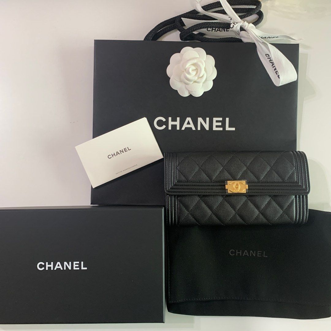 new Chanel Boy long flap caviar black wallet A80286 Carousell