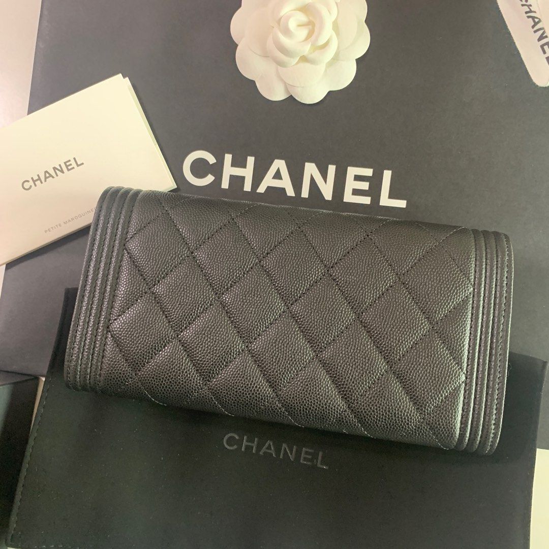 new Chanel Boy long flap caviar black wallet A80286 Carousell