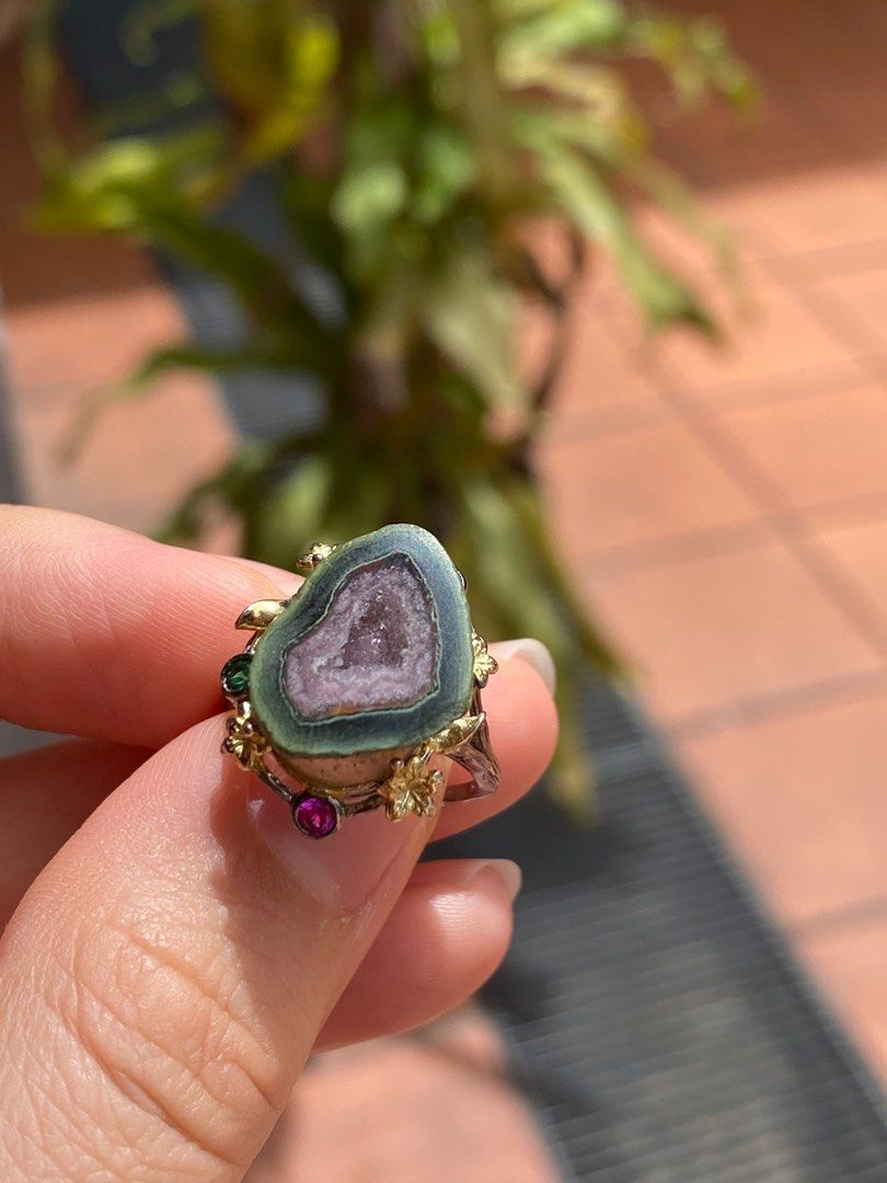 Amethysts geode ring ju bao peng