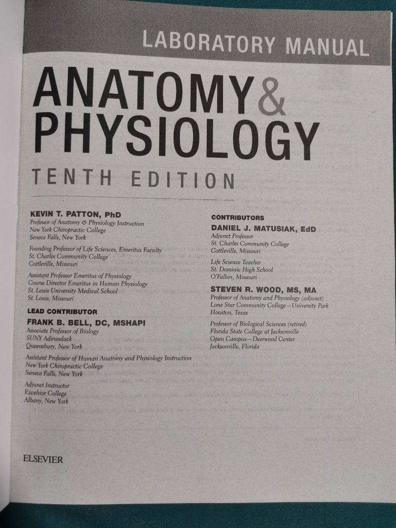 Anatomy & Physiology LabManual Kevin Patton 10th Edition, Hobbies