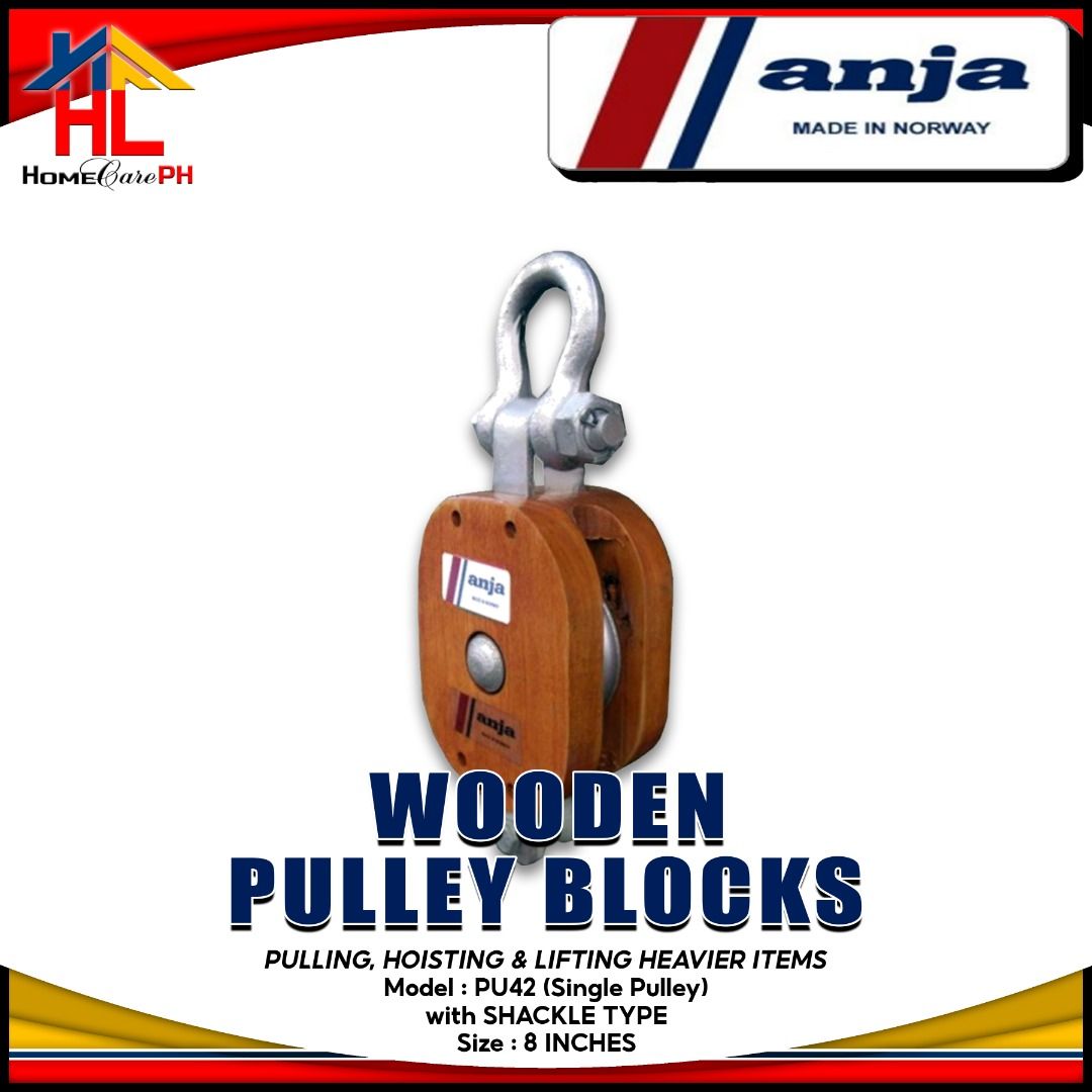 Anja Wooden Pulley Blocks 5"/6"/8"/10"/12" with Shackle Type Single