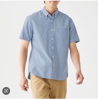 ANN2054: Muji men S size shortsleeve casual shirt/ Muji grey colour collar shirt pit 20