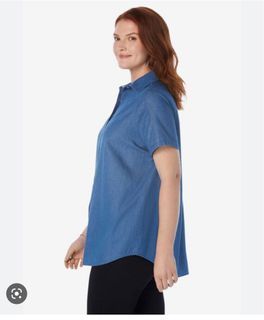ANN2058:GU Uniqlo M to L size shortsleeve loose style shirt/ GU cotton denim casual blouse