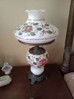 Antique, hand painted, hurricane lamp