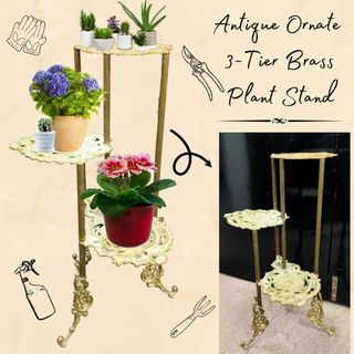 Antique Ornate Brass 3-tier Plant Stand