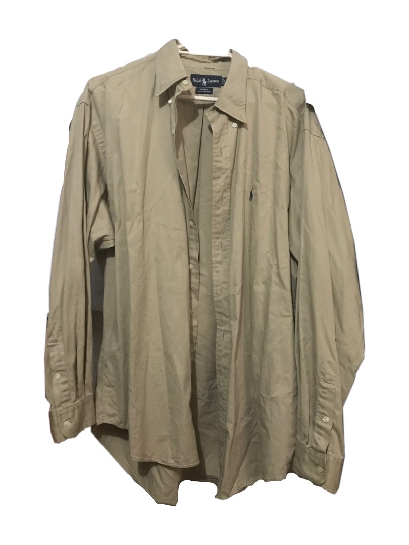 Ralph Lauren BLAKE long sleeve button down shirt, men's size L cotton Khaki type Vintage Second Hand