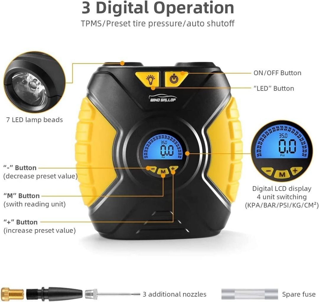 [B1748] WindGallop Digital Car Tyre Inflator Air Tool Portable Air