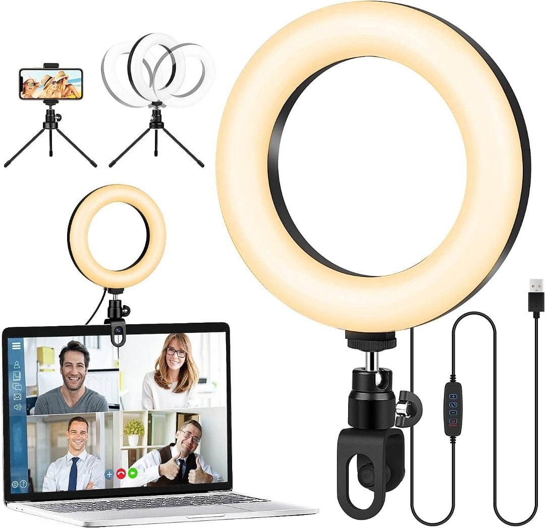 [B1760] GerTong 6.3'' Laptop Selfie Ring Light with Stand, Mini Desktop