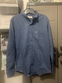 Blue Button down Pattern Longsleeve Polo