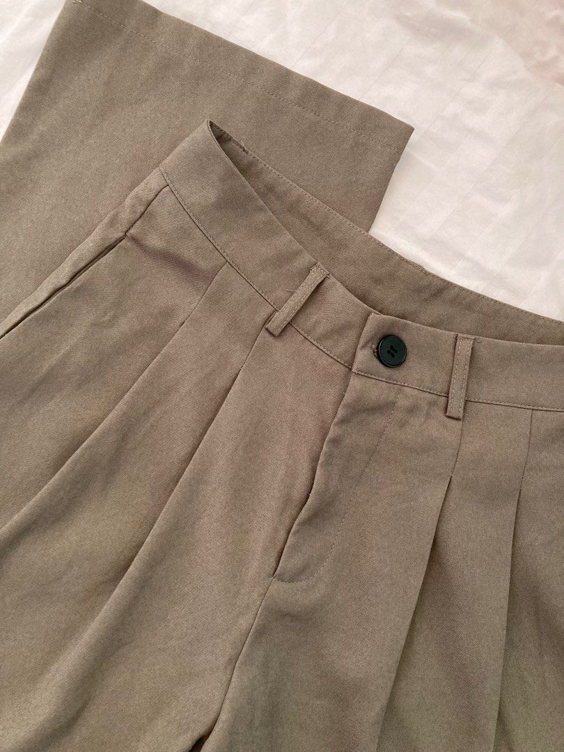 SHEIN DAZY brown high waist fold pleated slant pocket pants (M), Women's  Fashion, Bottoms, Other Bottoms on Carousell