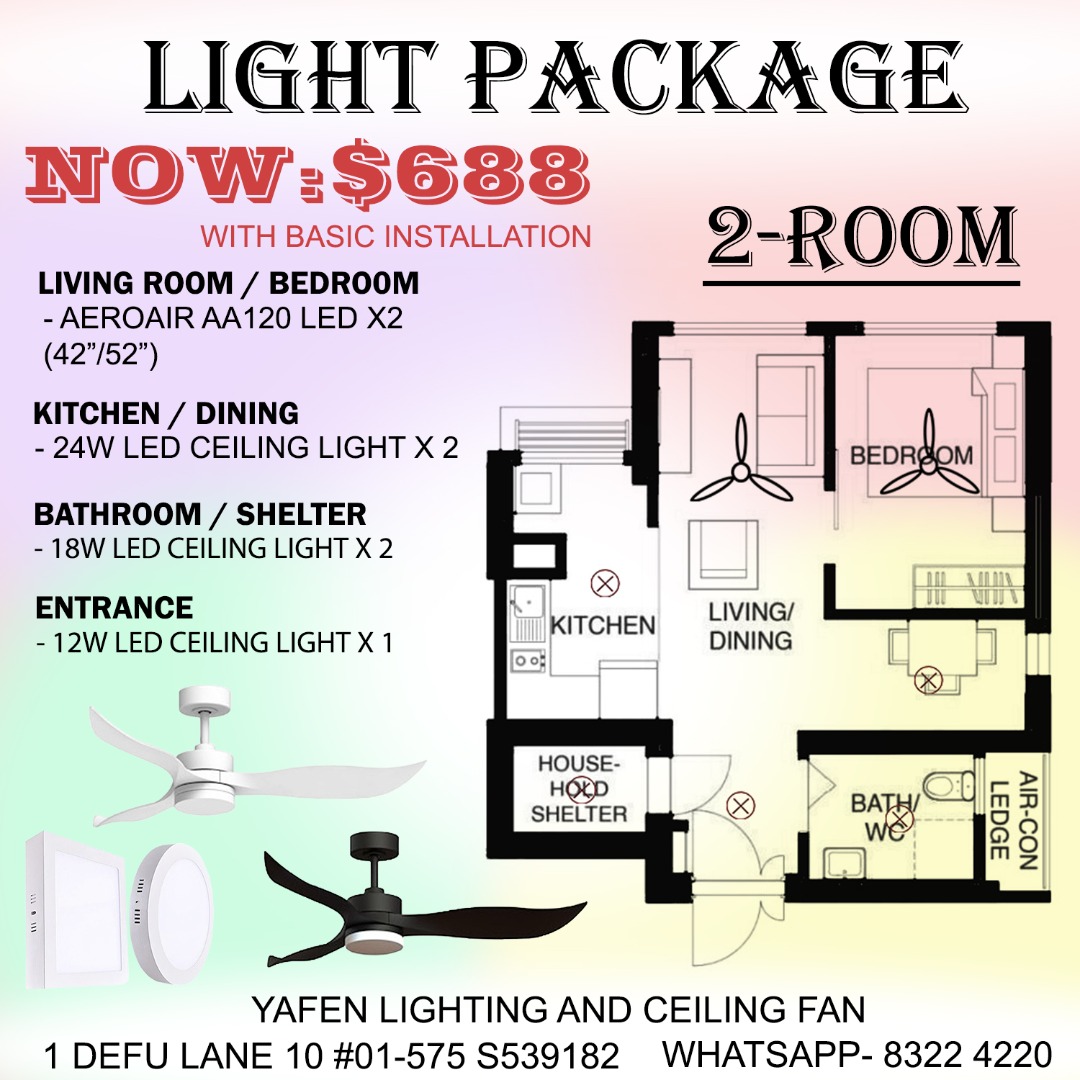 BTO Light and Ceiling Fan package with installation, Furniture & Home