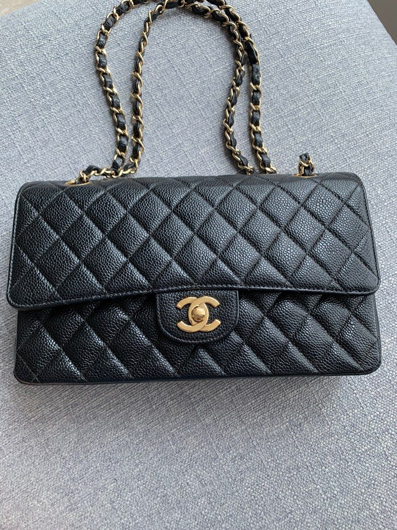 FULL SET Chanel vintage caviar medium flap bag 24k gold plated