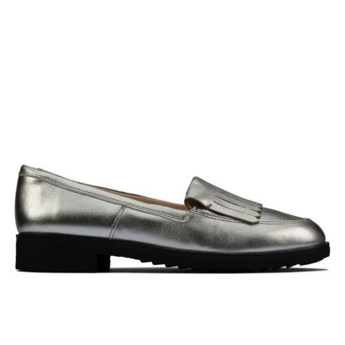 Clarks silver loafers store