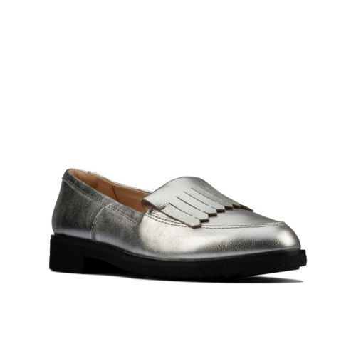 Clarks silver loafers outlet