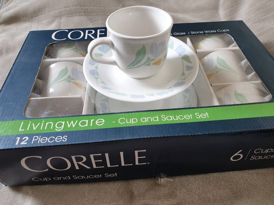 Corelle Livingware Cup and Saucer 12pc Set, Furniture & Home Living