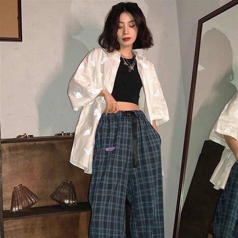 Dark blue checkered pants hot sale