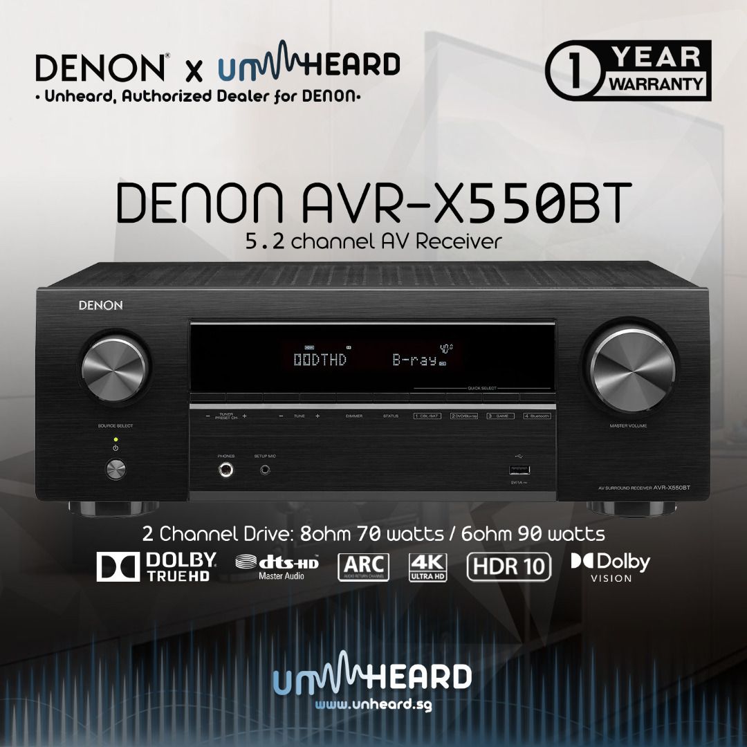 Denon AVR-X550BT AV Receiver 5.2 Home Theatre Amplifier Denon X550 ...