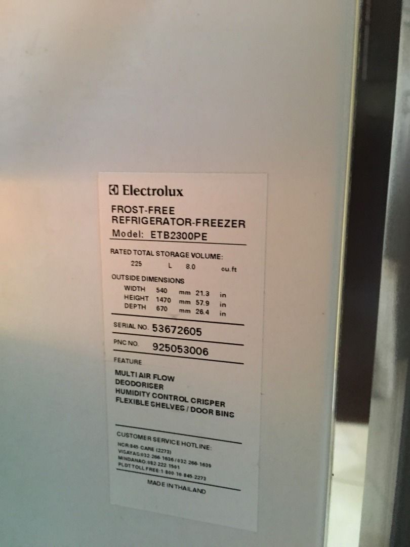 RUSH SALE! Electrolux 8.0 cu.ft Refrigerator (ETB2300PE), TV & Home