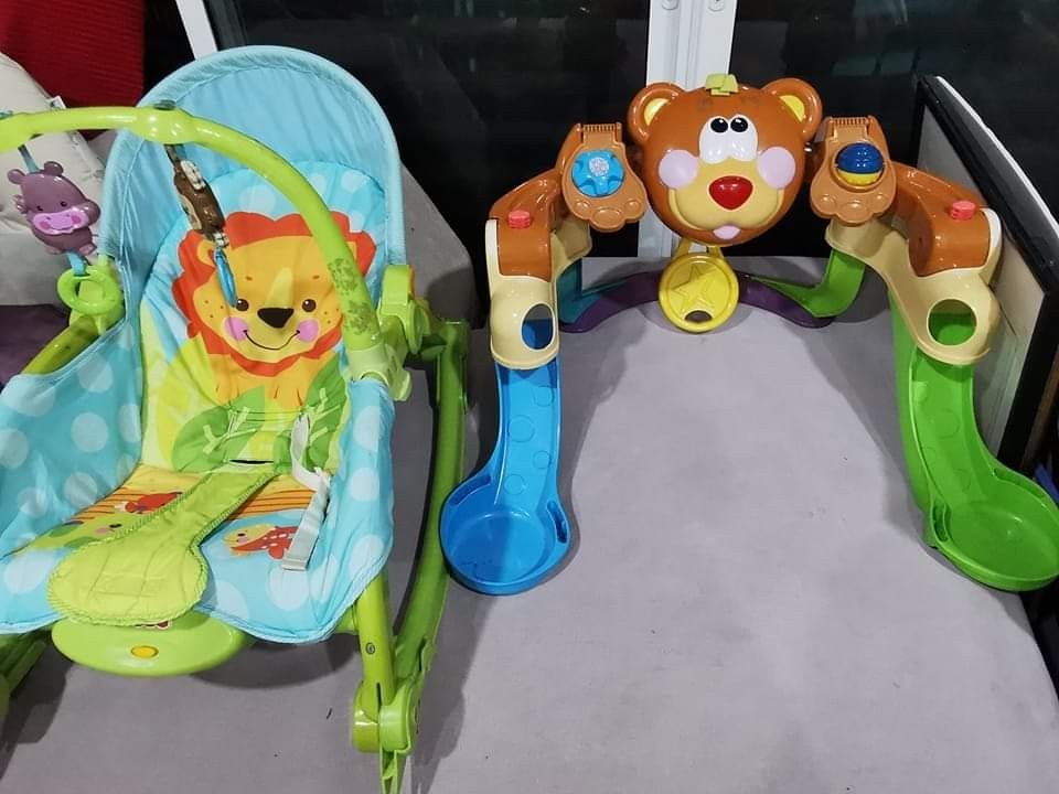 Fisher Price Sensory Goal Bear and Fisher Price rocker Babies Kids Infant Playtime on Carousell