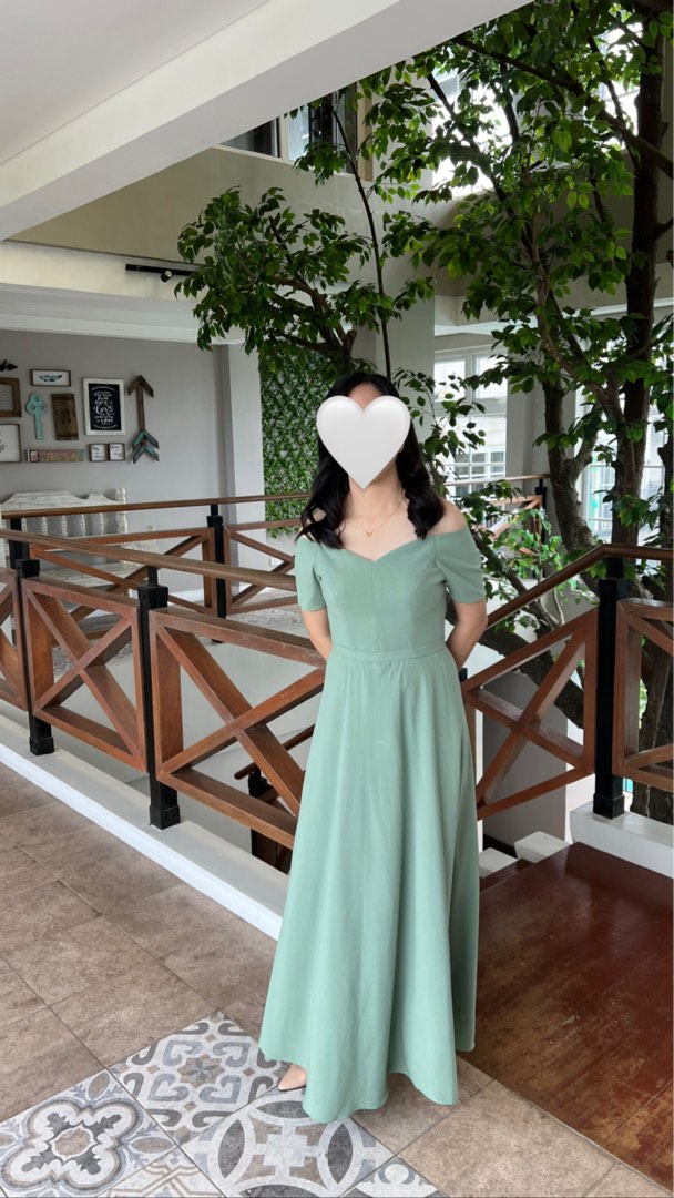 Sage green gown, Women's Fashion, Dresses & Sets, Dresses on Carousell