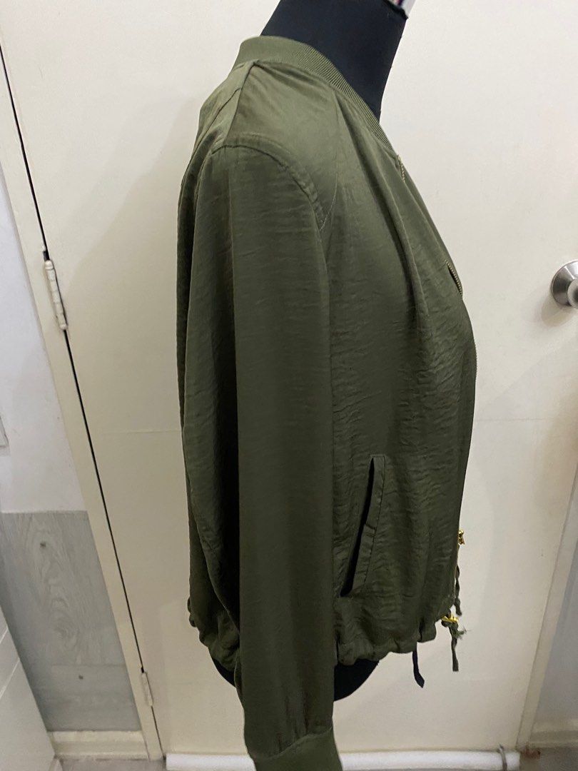 H M Olive Green Bomber Jacket Women s Fashion Coats Jackets