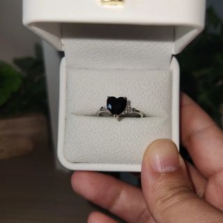 Heart Shaped Black Spinel Ring in Silver